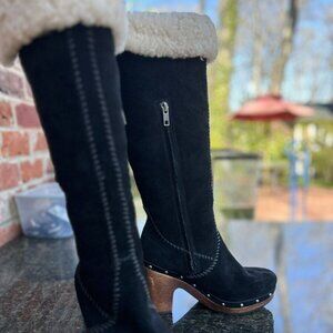 UGG Tall Suede Lined Knee High Boots Chunky Wooden Heel Model: Lilian size 7